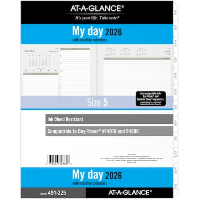 2026 AT-A-GLANCE 11 x 8.5 Daily & Monthly Planner Refill Pages, White/Brown (491-225-26)
