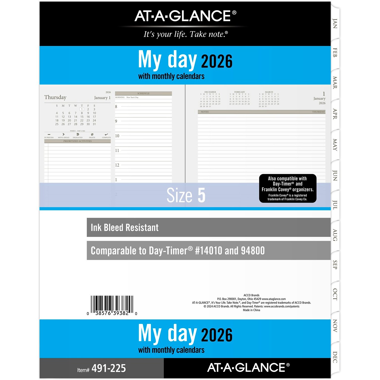2026 AT-A-GLANCE 11 x 8.5 Daily & Monthly Planner Refill Pages, White/Brown (491-225-26)