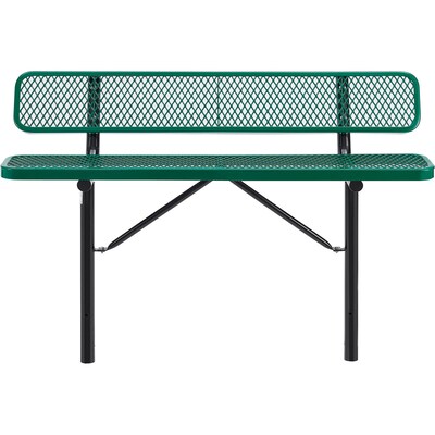 Global Industrial 6 Outdoor Steel Bench w/ Backrest, Expanded Metal, In Ground Mount, Green (277154IGN)