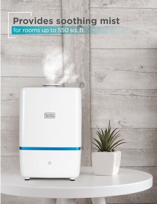 Black & Decker Ultrasonic Cool Mist Tabletop Humidifier, 1.32-Gallon, For Rooms up to 550 sq. ft., White (BUH005)