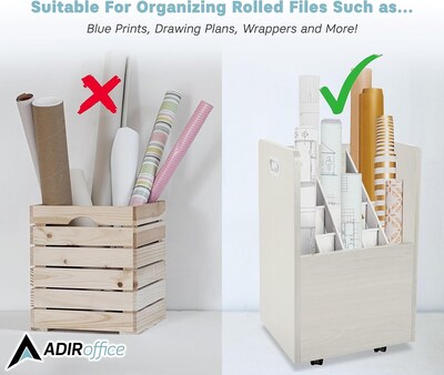 AdirOffice 20-Slot Mobile Roll File, Lockable, 24.75"H x 15.25"W x 13.25"D, White (624-WHI-KIT1)