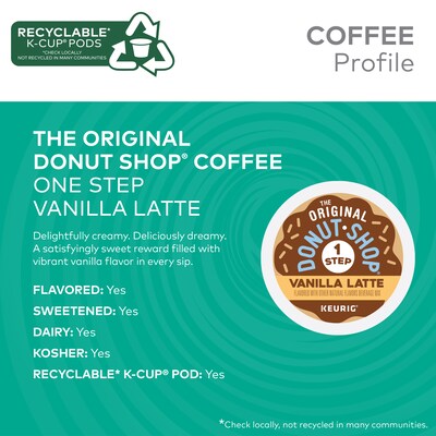 The Original Donut Shop One-Step Vanilla Latte Coffee Keurig K-Cup Pod, Dark Roast, 20/Box, 4 Boxes/Carton (381779CT)