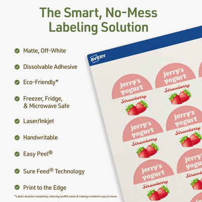 Avery Dissolvable Circle Multipurpose Labels, 1-2/3 Dia., Off-white, 100/Pack (94508)