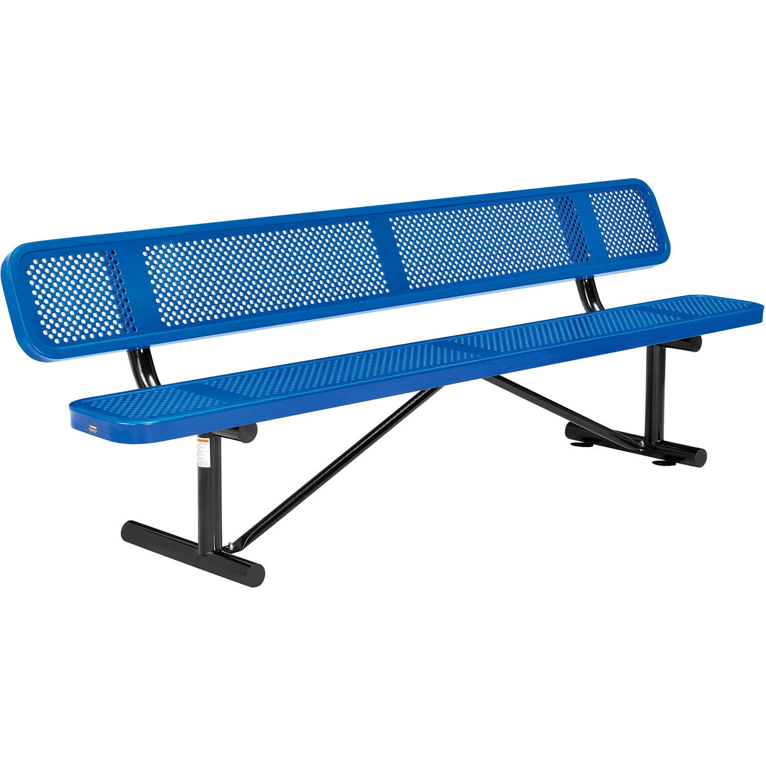 Global Industrial 8 Outdoor Steel Picnic Bench w/ Backrest, Perforated Metal, Blue (262077BL)