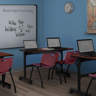 Regency Kobe 48 Flip Top Mobile Training Table- Cherry & 2 M Stack Chairs- Burgundy