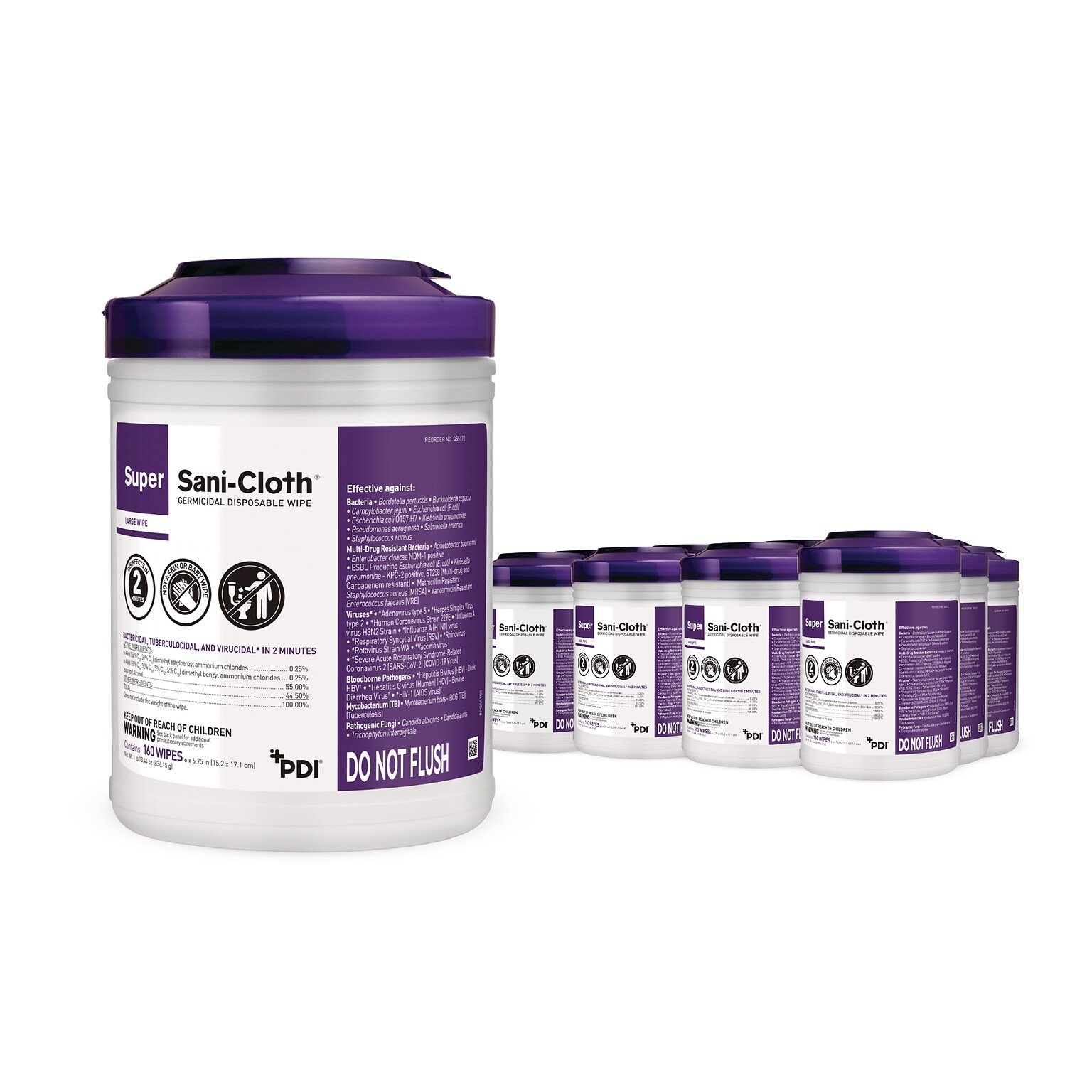 PDI Super Sani-Cloth Disinfecting Wipers, White, 160 Wipers/Canister, 12 Canisters/Carton (Q55172)