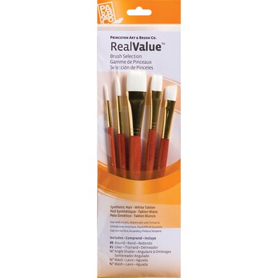 Princeton RealValue Short Handle Mixed Media Synthetic Taklon Variety Brush Set, 5/Set, 2 Sets/Bundle (PBXPR9151-2)