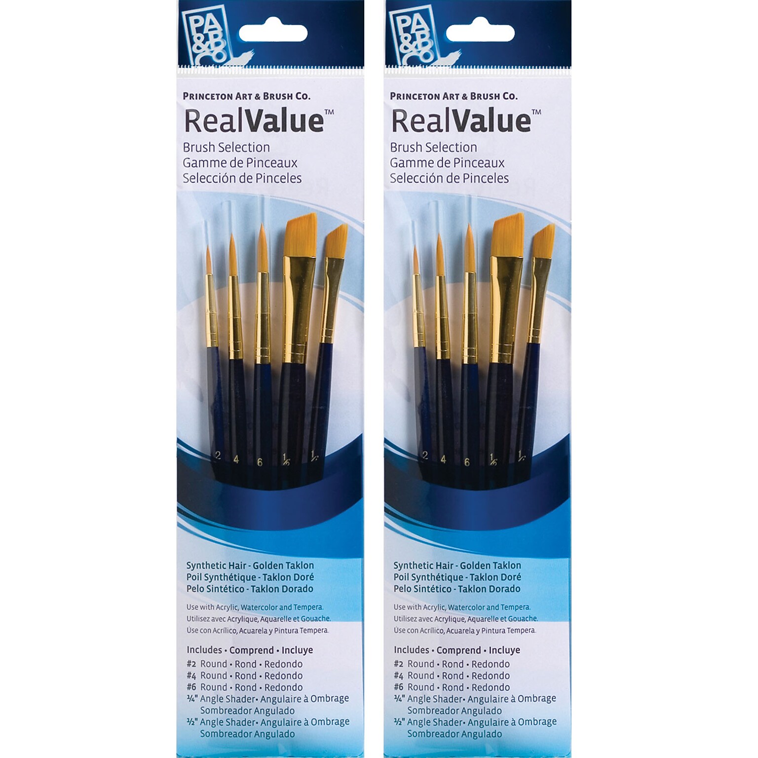 Princeton RealValue Short Handle Mixed Media Synthetic Taklon Variety Brush Set, 5/Set, 2 Sets/Bundle (PBXPR9139-2)