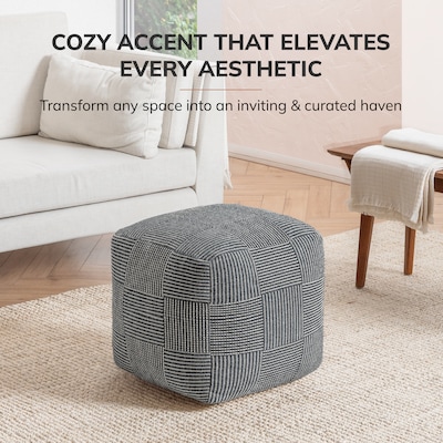 Anji Mountain Branford Ivory Gray Fabric Square Pouf Ottoman (AMBPF108-1818)