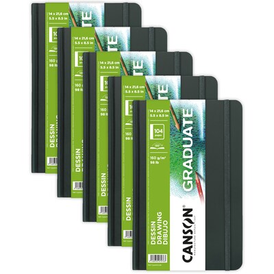 Canson Graduate 5.5 x 8.5 Hard Bound Drawing Art Book, 52 Sheets/Book, 5/Bundle (MCX31200L038-5)