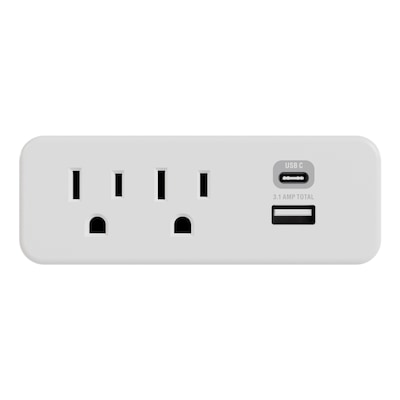 STANLEY PlugMax 2-Outlet Wall Tap Adapter & USB Charger with 2-USB Ports, White (30422)