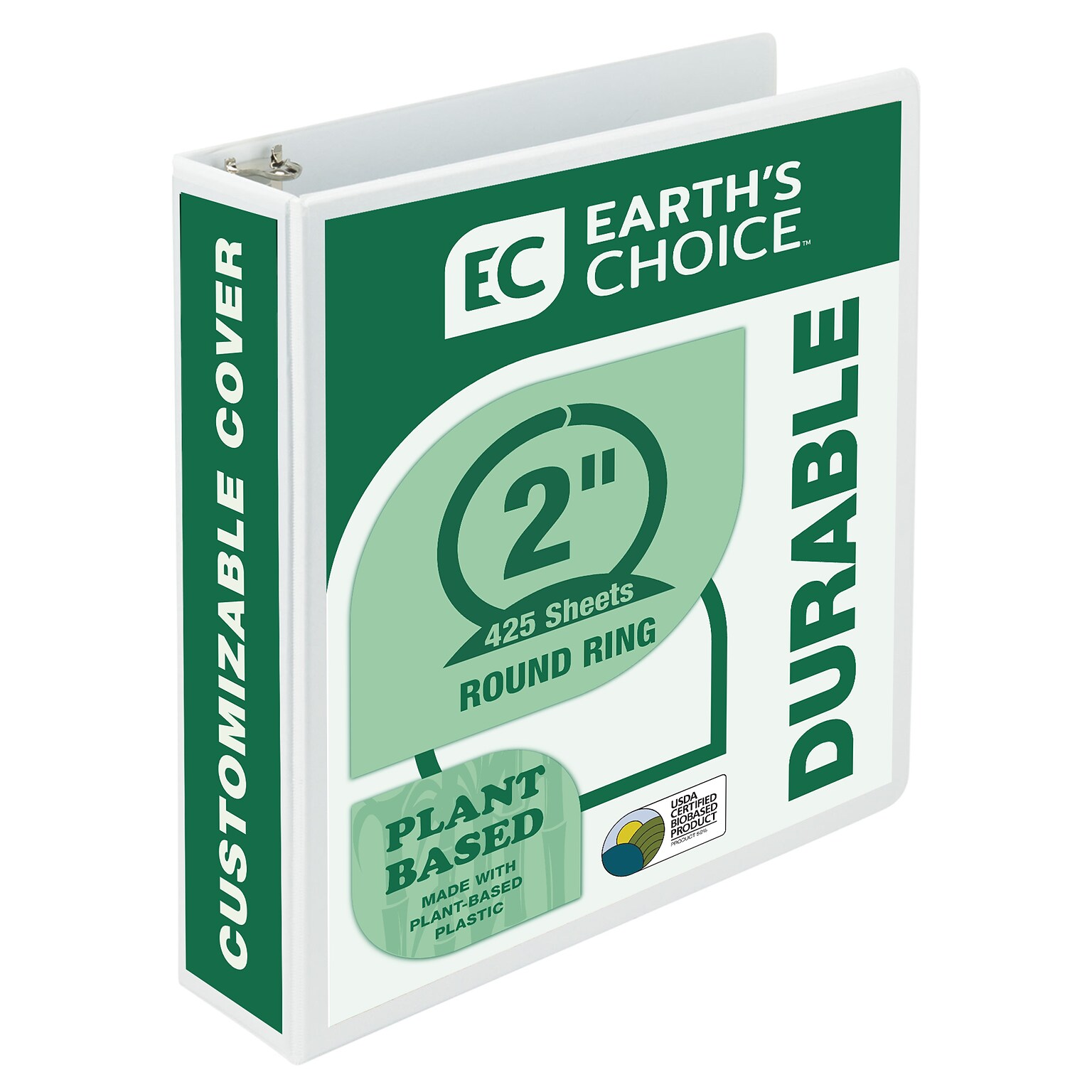 Samsill Earths Choice Plant-Based Durable 2 View Binder,3-Ring , Made in USA, White (18967)