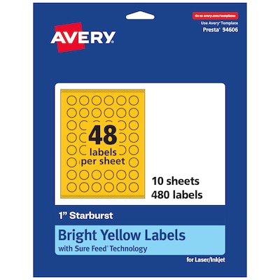 Avery Starburst Laser/Inkjet Multipurpose Labels, 1, Bright Yellow (480/Pack)