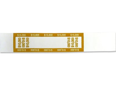 CONTROLTEK $10000 Currency Strap, White/Mustard, 1000/Pack (560022)