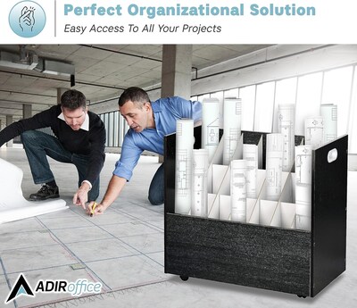 AdirOffice 21-Slot Mobile Roll File, 28.5"H x 30"W x 15.75"D, Black, 2/Pack (625-BLK-2PK)