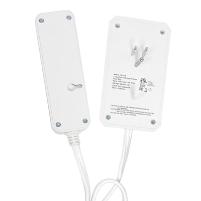 RAYOVAC 2-Outlet 2-USB Port Slim Surge Protector Power Strip with Braided Cord & Flat Plug, 3-ft., 540 Joules, White (SS-P311B)