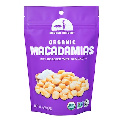 Mavuno Harvest Organic Dry Roasted Macadamias with Sea Salt, 4 oz., 6 Bags/Pack (MAHW-SRM46PK)