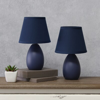 Creekwood Home Nauru 9.45" Traditional Petite Ceramic Oblong Bedside Table Desk Lamp, Blue, 2/Pack (CWT-2005-BL-2PK)