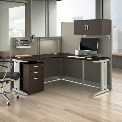 Bush Business Furniture Office in an Hour 63H x 65W L-Shaped Cubicle Workstation, Mocha Cherry (WC