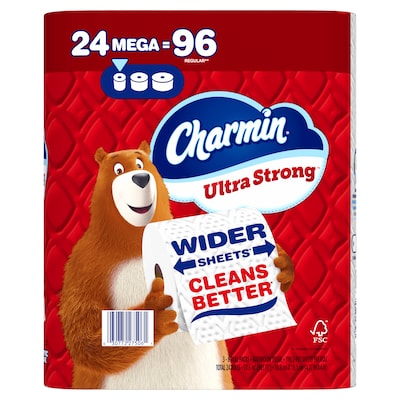 Charmin Ultra Strong Mega Toilet Paper, 2-Ply, White, 198 Sheets/Roll, 24 Rolls/Pack (132140)