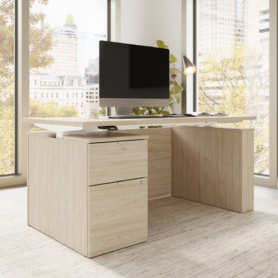 Bush Business Furniture Stratus 60W Electric Adjustable Standing Desk with File Cabinet, Natural Elm (SUT007NE)
