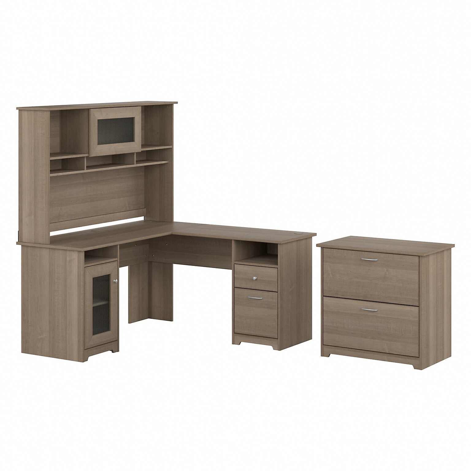 Bush Furniture Cabot 60W L Shaped Computer Desk with Hutch and Lateral File Cabinet, Ash Gray (CAB005AG)