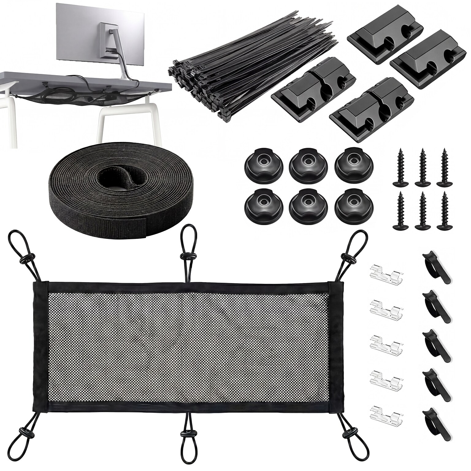 Turonic DM2 Cable Under Desk Management Kit, Black (DM2)