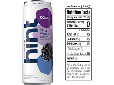 Hint Blackberry Flavored Purified Water, 12 fl. oz., 12 Cans/Pack (HINT-BBCAN-12)