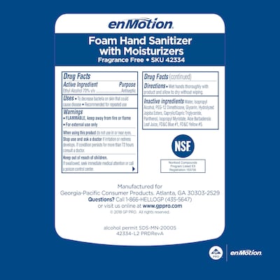 enmotion Gen2 Foaming Hand Sanitizer Refill for enMotion, 1000 mL., 2/Carton (42334)