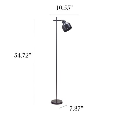 Simple Designs Sleek Essentials 54.72" Metal Floor Lamp with Round Shade, Black (LF1051-BLK)