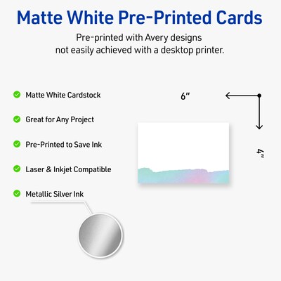 Avery Watercolors Design Matte Blank Card, White, 20/Pack (S00-F41)