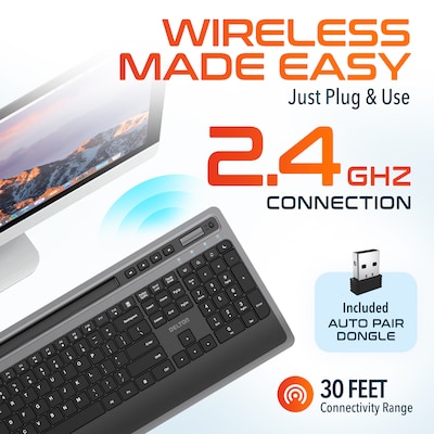 Delton T42 Wireless Ergonomic Computer Keyboard with Tablet Holder, Black (DKBT42-WB)