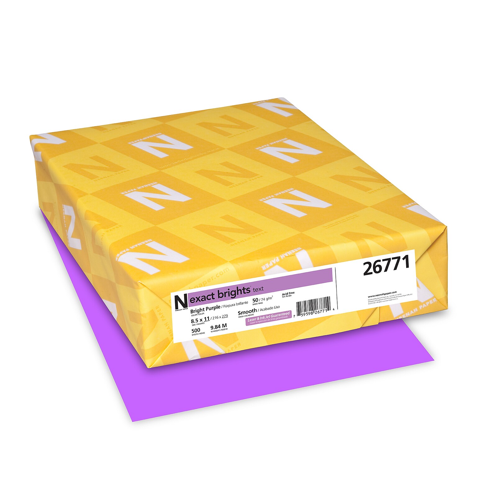 Exact Brights Colored Paper, 20 lbs., 8.5 x 11, Bright Purple, 500 Sheets/Pack (26771)