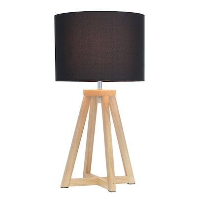 Simple Designs Interlocked Triangular Natural Wood Table Lamp with Black Fabric Shade (LT1069-NBK)