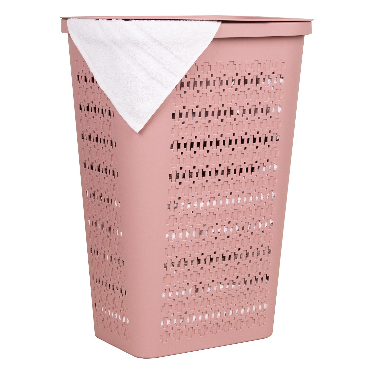 Mind Reader Slim Tapered Hamper with Lid, Plastic, Pink (SWHAMP50-PNK)