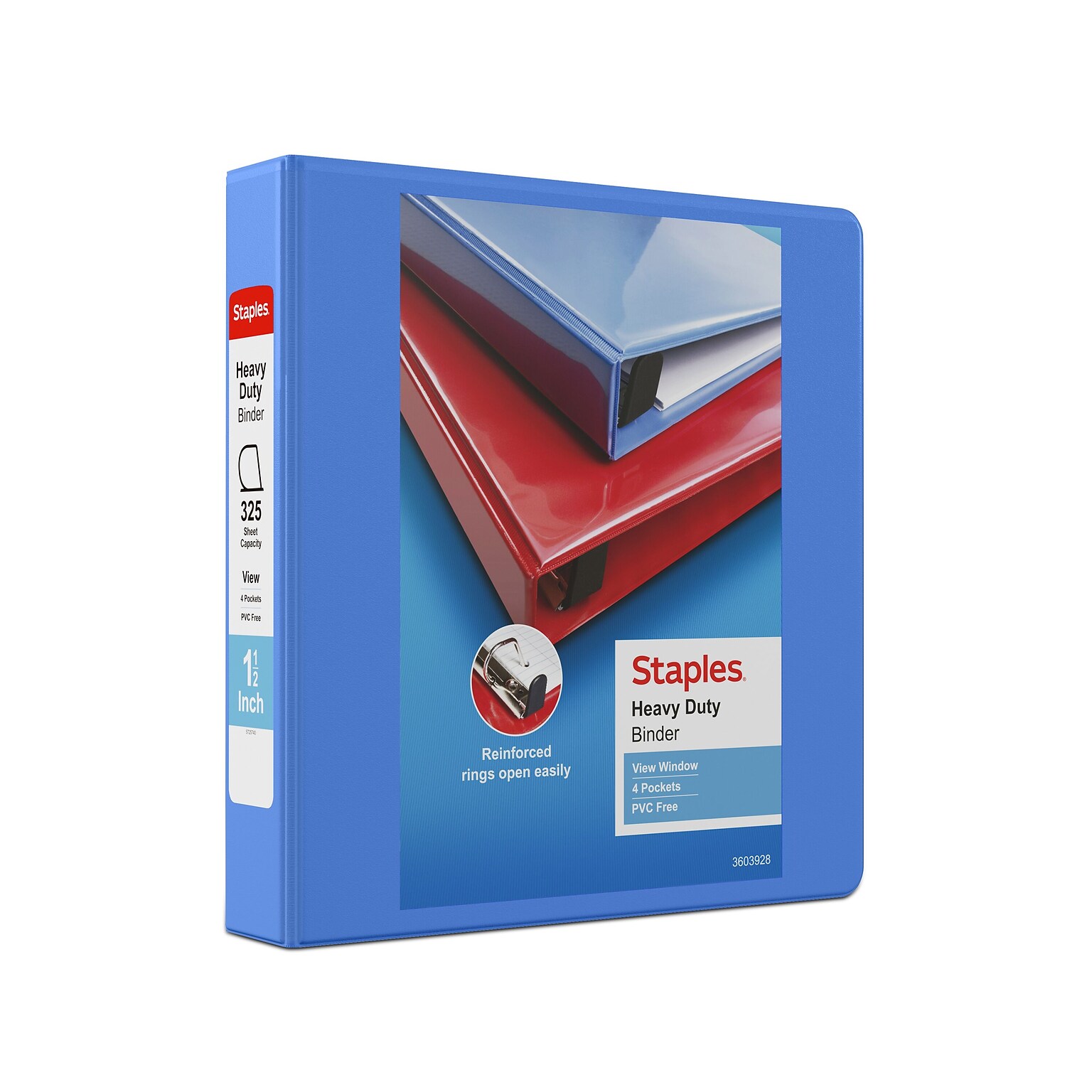 Staples® Heavy Duty 1 1/2 3-Ring View Binders, D-Ring, Periwinkle (ST56290-CC)
