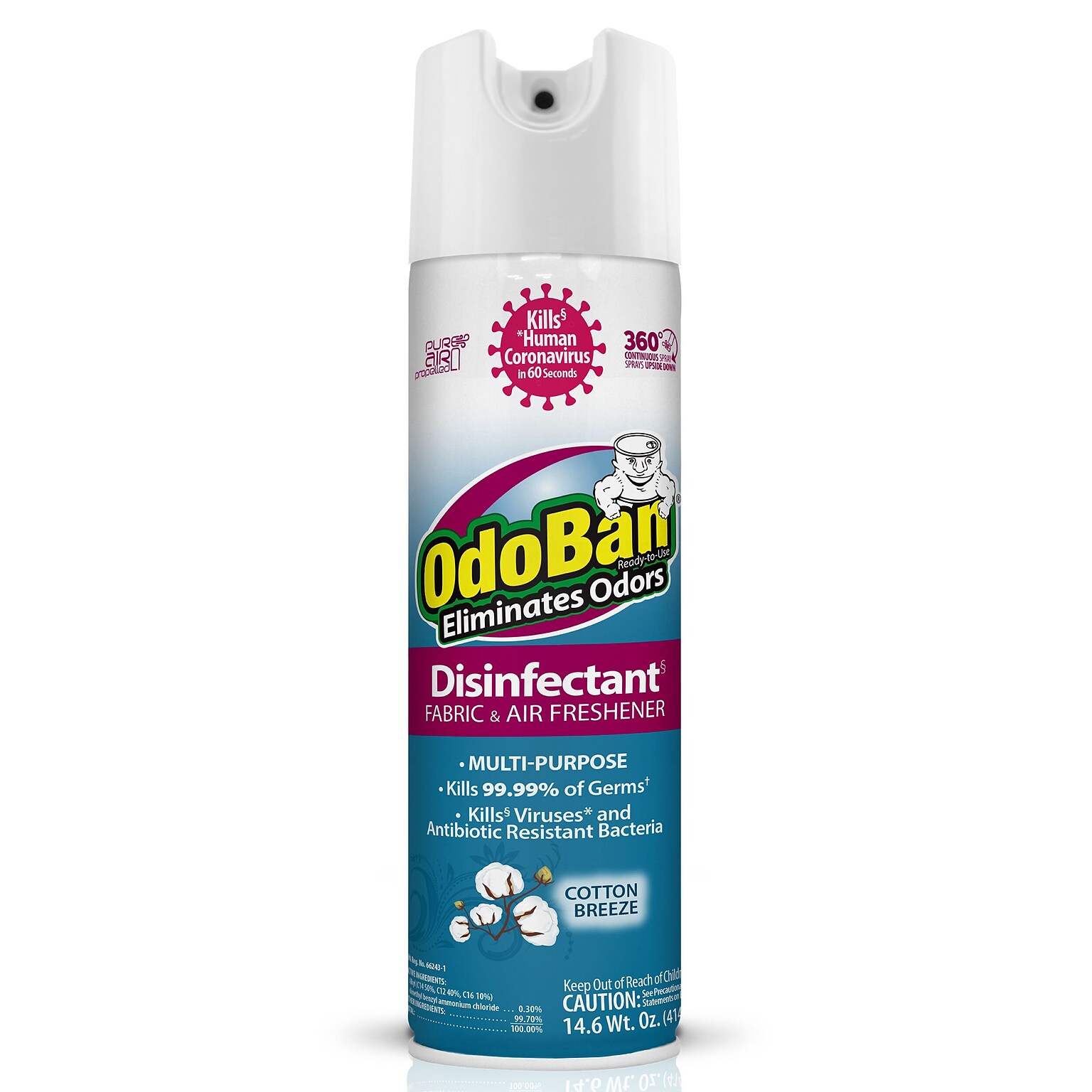 OdoBan Ready to Use Disinfectant Air Freshener & Deodorizer Spray, 14.6 oz., Cotton Breeze Scent (910801-14A)