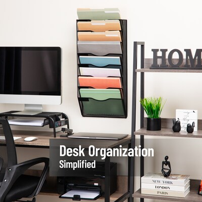 Mind Reader Wall File Organizer, 8-Pocket Hanging Document Rack, Office Wall Mount, Metal, Black (MAG8C-BLK)