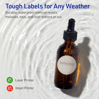 Avery Waterproof Round Laser Multipurpose Labels, 1" Dia., White, 2400/Box (19479399402)
