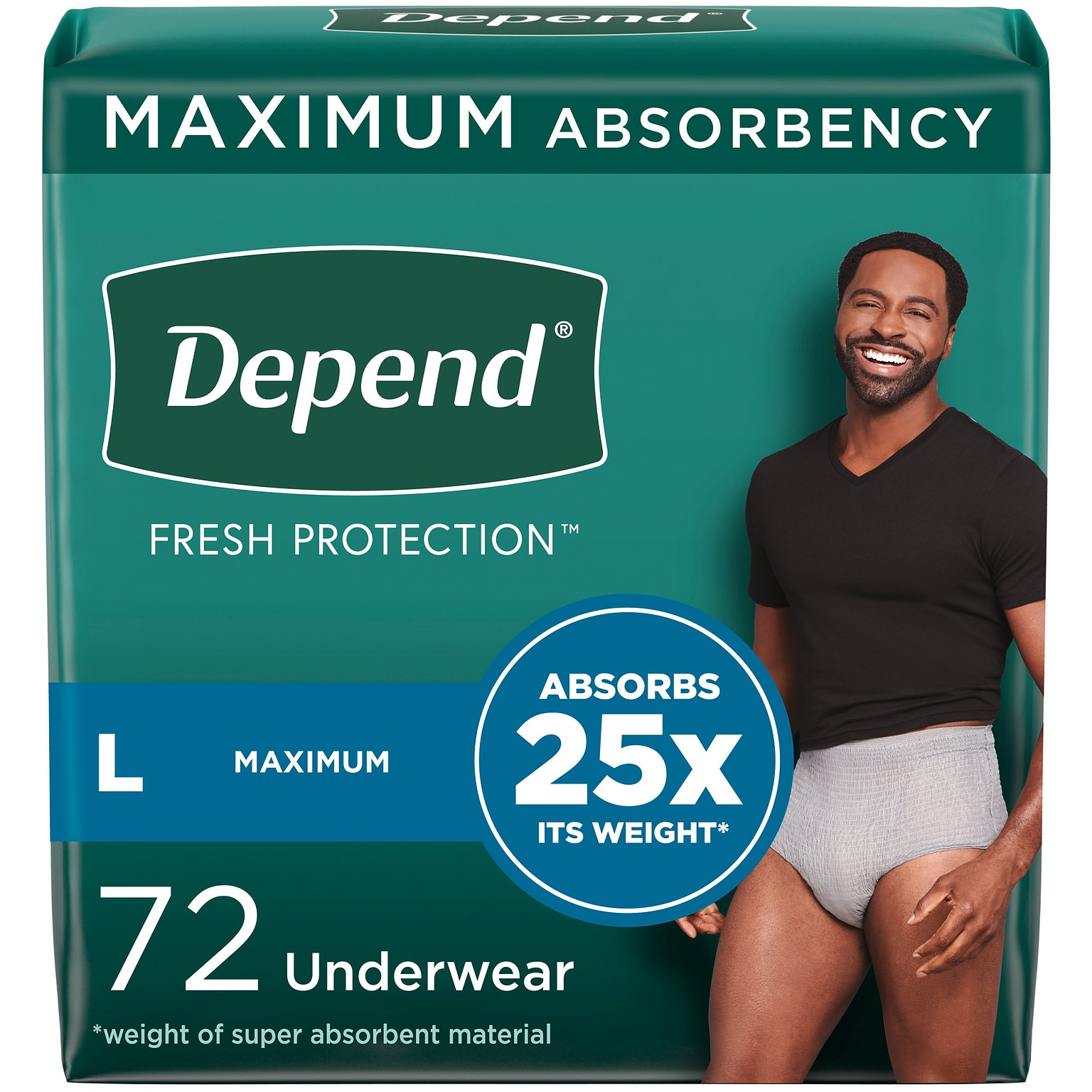 Depend Fit-Flex Adult Incontinence Underwear for Men, Disposable, Large, Grey, 72 Count (54203)
