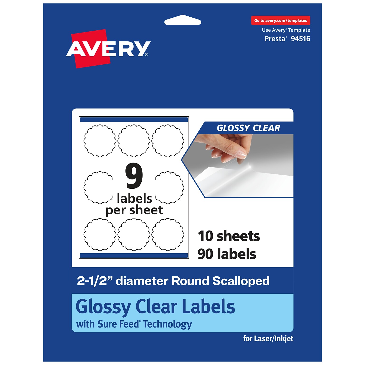 Avery Laser/Inkjet Multipurpose Labels, 2.5 x 2.5, Glossy Clear, 90/Pack (94516)