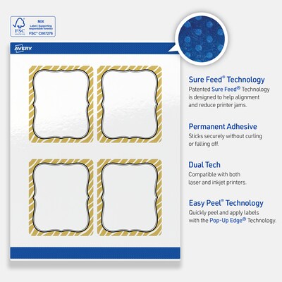 Avery Rectangle Laser/Inkjet Multipurpose Labels, 4" x 3-1/3", White, 40/Pack (19479370992)