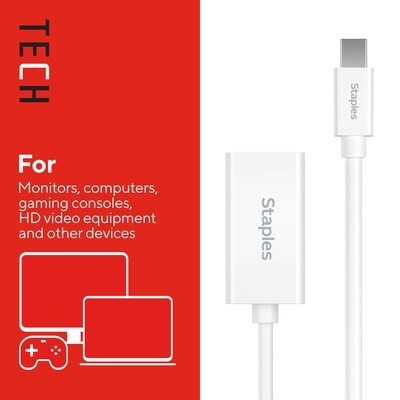 Staples TECH Mini DisplayPort to HDMI Audio/Video Adapter, Male to Female, White (ST62353)