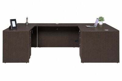 Boss Office Products 66 U-Shaped Desk with 2 File Pedestals, Mocha (GROUPA14-MOC)