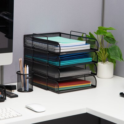 Mind Reader 4-Tier Stackable Paper Desk Tray, Metal Mesh, Black, 4/Pack (BSTACK4-BLK)