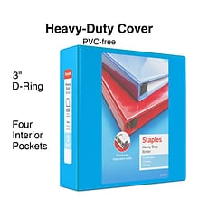 Staples® Heavy Duty 3 3 Ring View Binder with D-Rings, Light Blue (ST56288-CC)