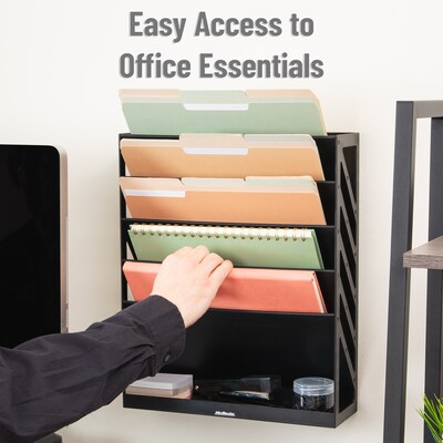 Mind Reader 5-Compartment Plastic Mountable Wall File, Black (WALLANCH-BLK)