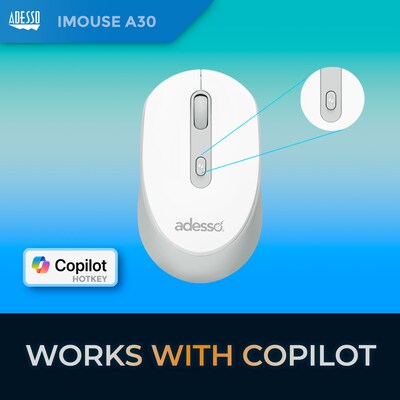 Adesso iMouse A30 Wireless Ambidextrous Optical Mouse, White (iMouse A30W)