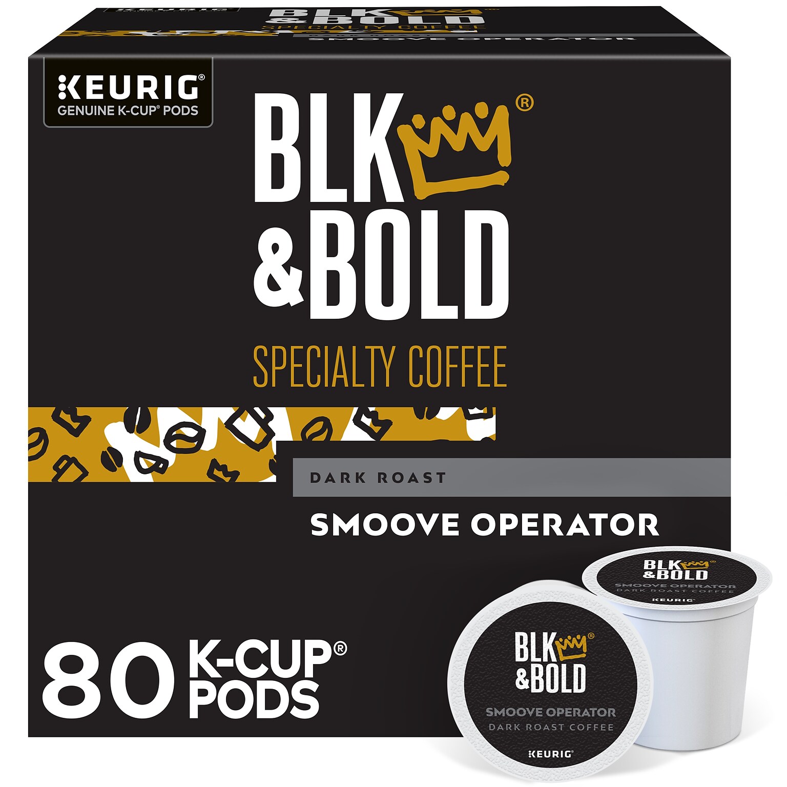 BLK & Bold Smoove Operator Coffee Keurig® K-Cup® Pods, Dark Roast, 80/Carton (OKB90056CT)