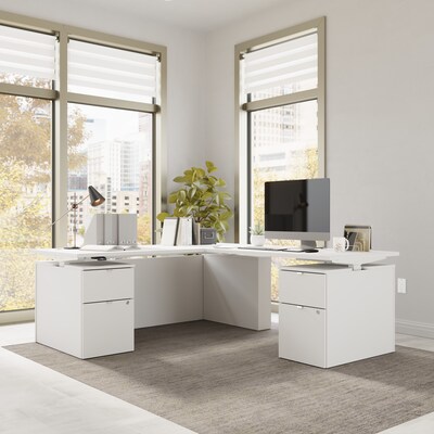 Bush Business Furniture Stratus 72W Electric L-Shaped Adjustable Standing Desk with Drawers, White (SUT018WH)